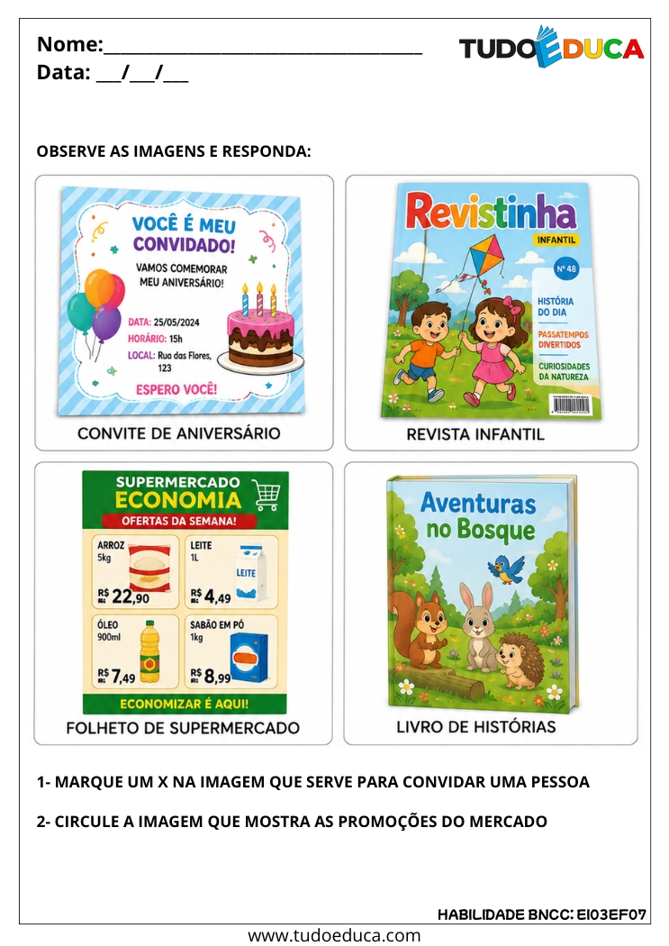 Atividade Inclusiva sobre Gêneros Textuais para autistas