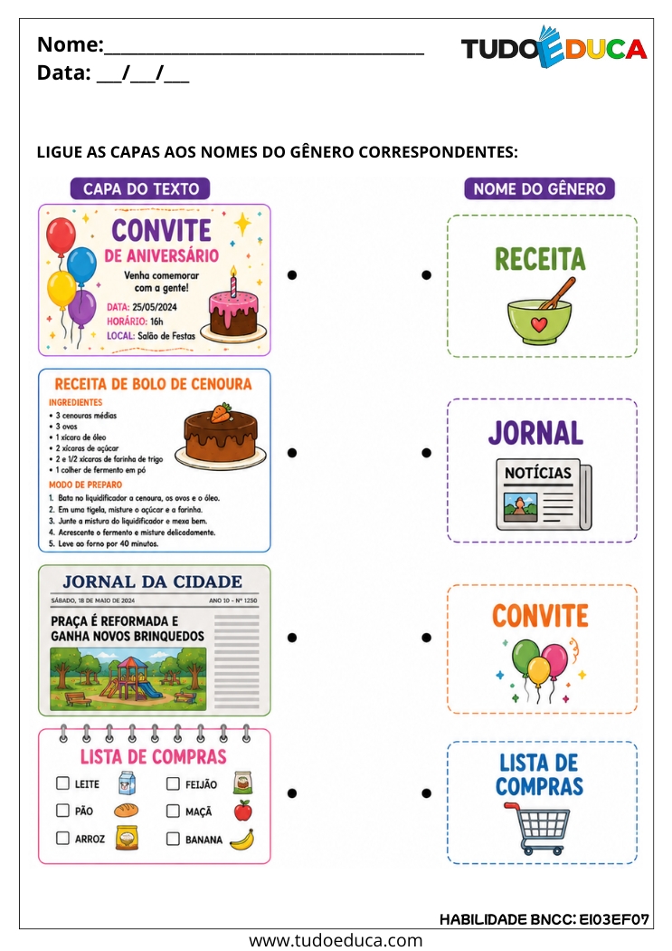 Atividade Inclusiva sobre Gêneros Textuais para tdah