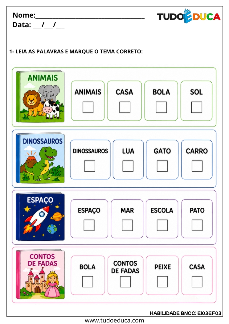 Atividade Inclusiva sobre Identificação de Palavras