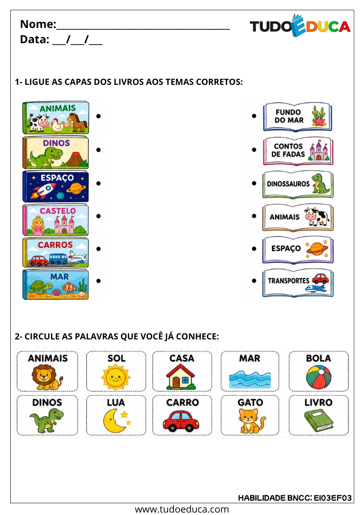 Atividade Inclusiva sobre Ilustrações e Identificação de Palavras para TDAH