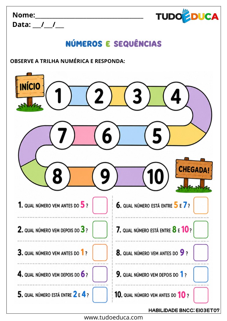 Atividade de Relacionar Números