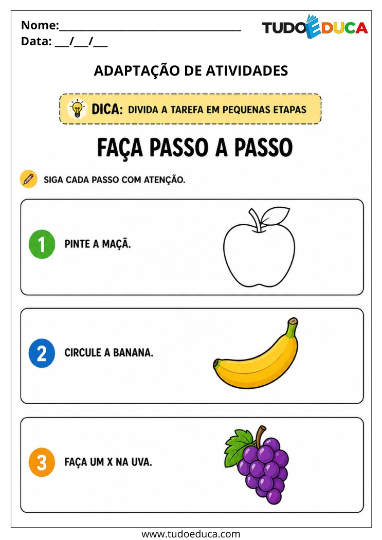 Atividade para Aluno com Deficiência Intelectual