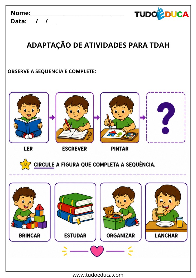 Atividade para Aluno com TDAH