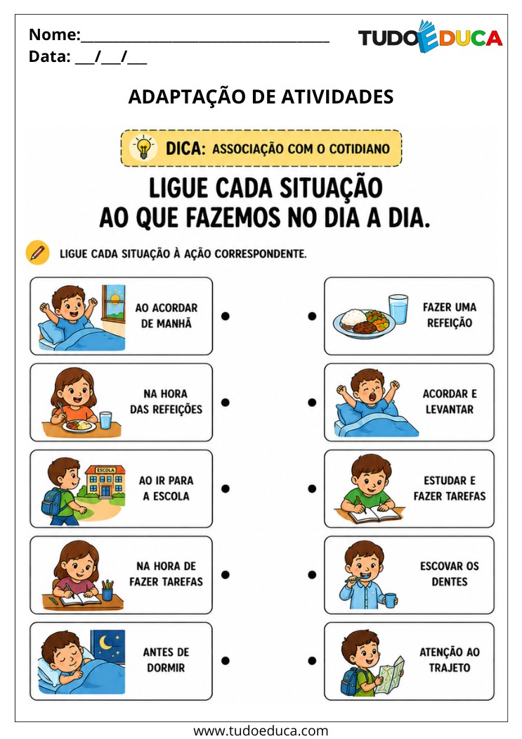Atividade para Alunos com Deficiência Intelectual cotidiano