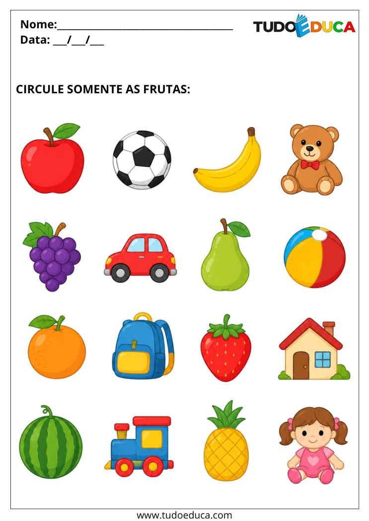 Atividade circule as frutas para deficiência intelectual para imprimir