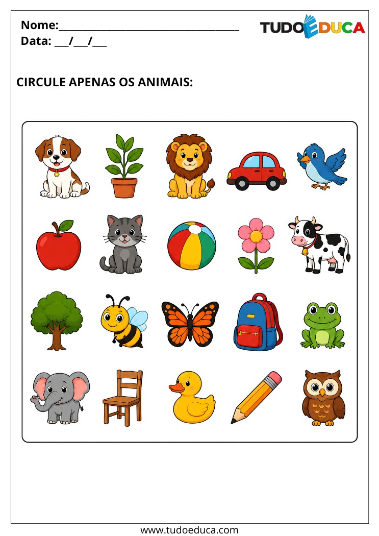 Atividade circule os animais para TDAH para Imprimir