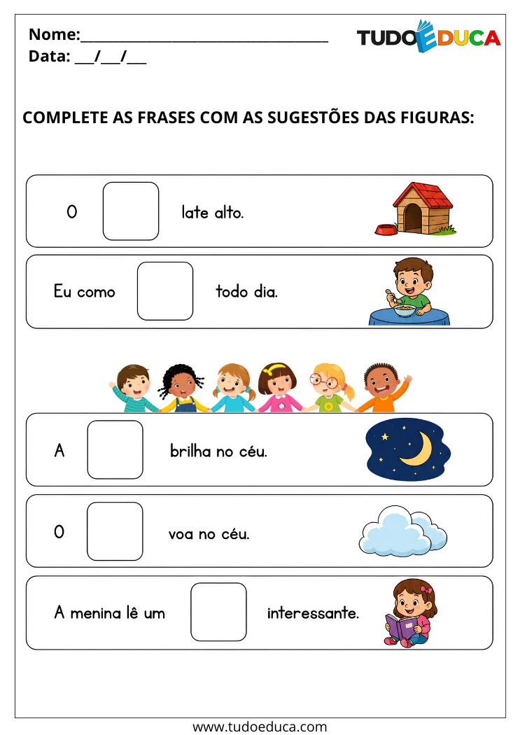 Atividade complete as frases para TDAH para Imprimir