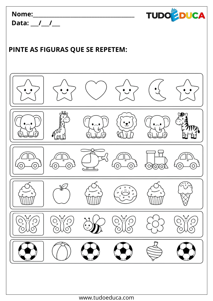 Atividade de Pintura Guiada para pintar os iguais para Autista