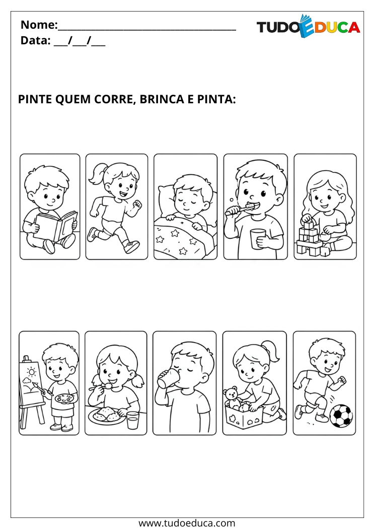 Atividade de Pintura Guiada pinte as ações para Autista