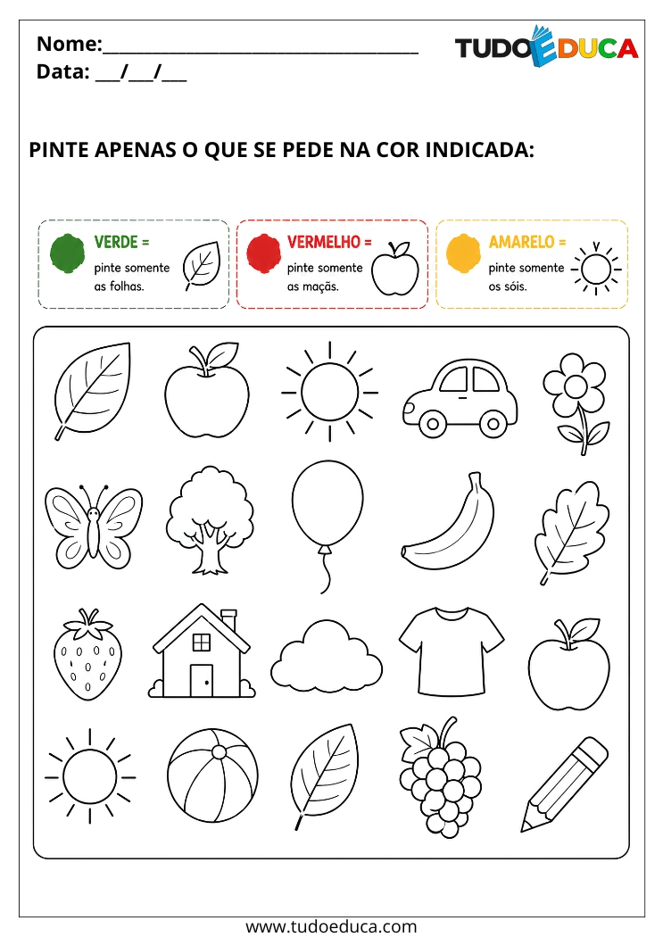 Atividade de Pintura Guiada pinte conforme se pede para Autista