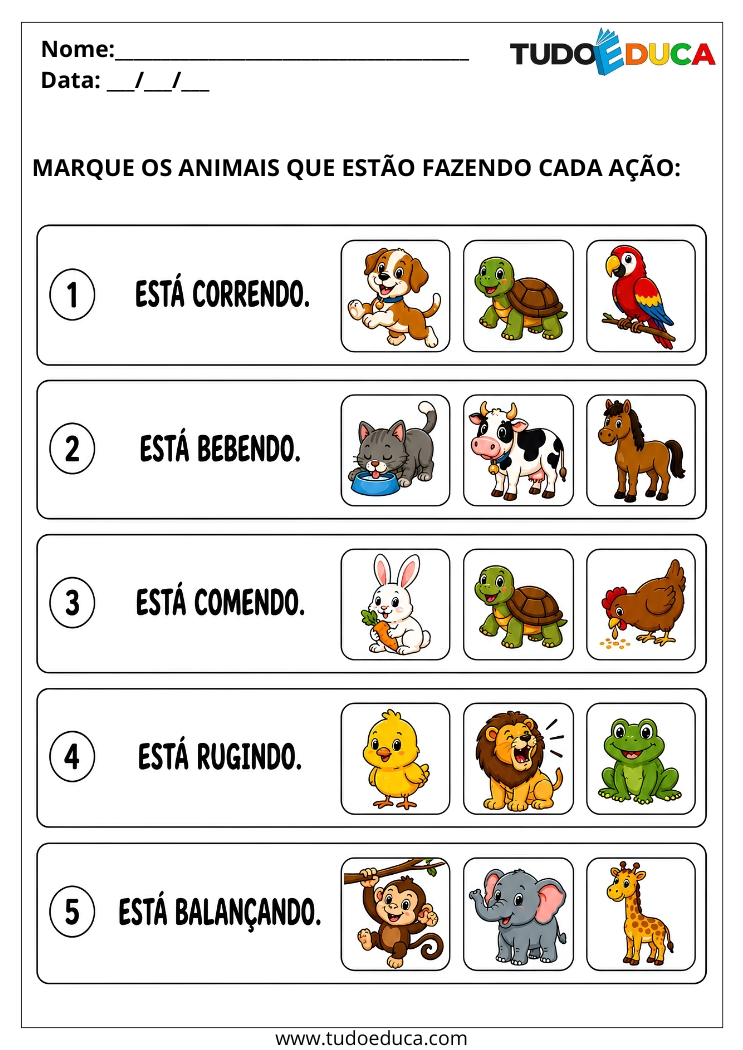 Atividade de ações com Animais para Alunos com Autismo