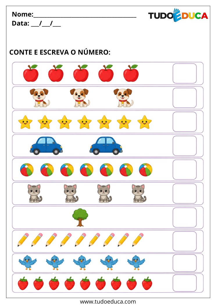 Atividade de contar as figuras para deficiência intelectual