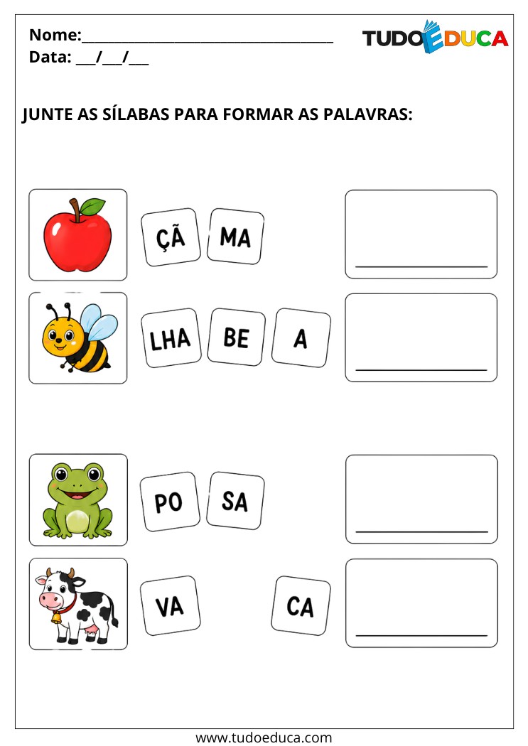 Atividade de silabas para TDAH para Imprimir