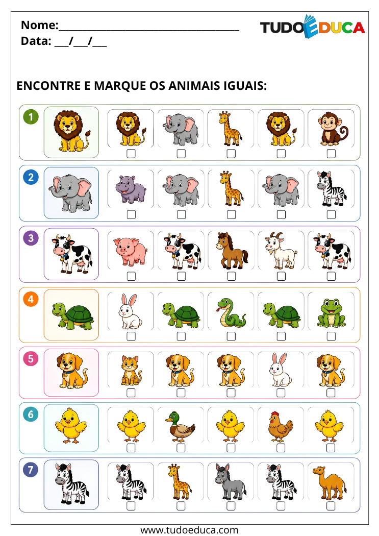Atividade encontre os Animais para Alunos com Autismo