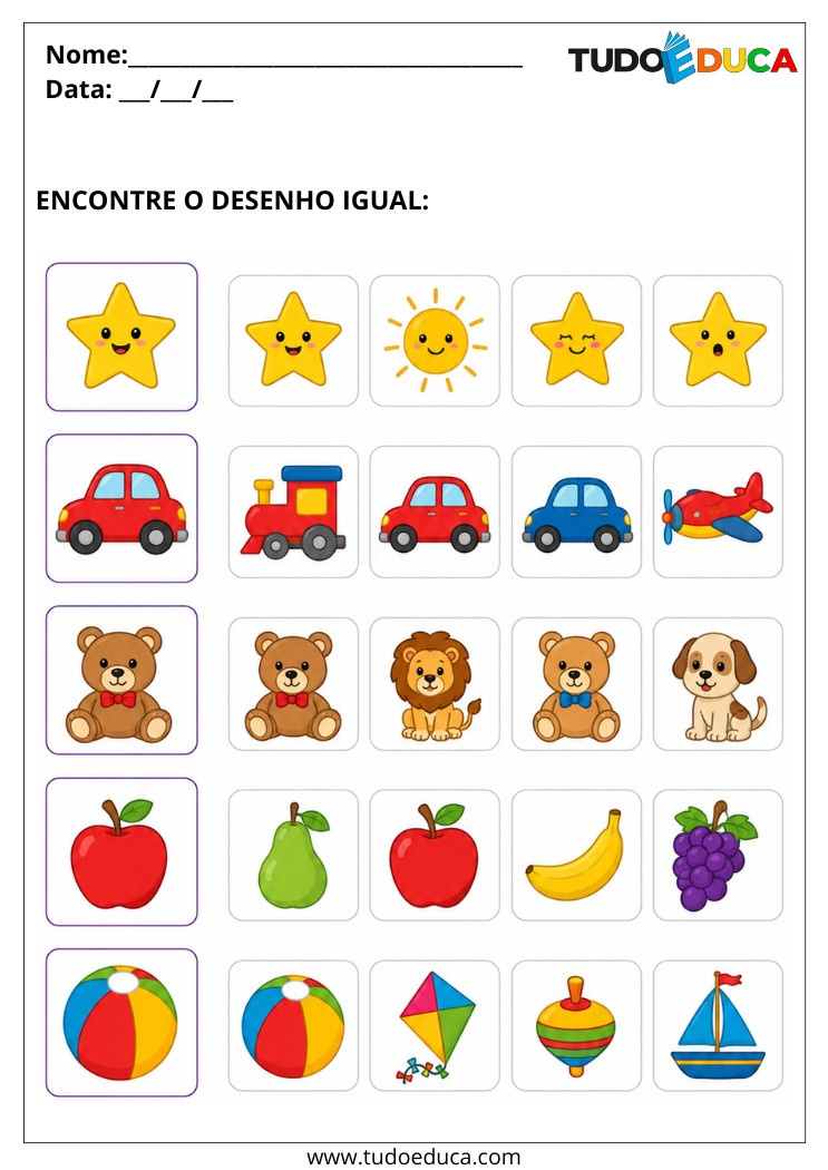 Atividade encontre os desenhos iguais para deficiência intelectual
