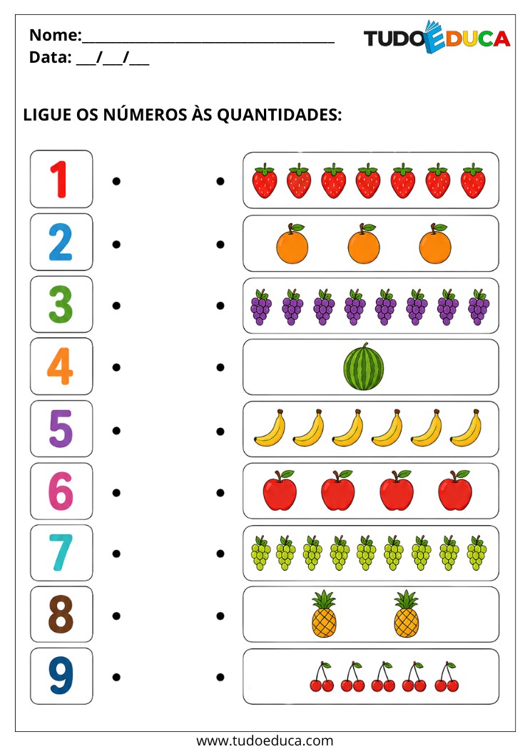 Atividade ligue os numeros nas quantidades para TDAH para Imprimir