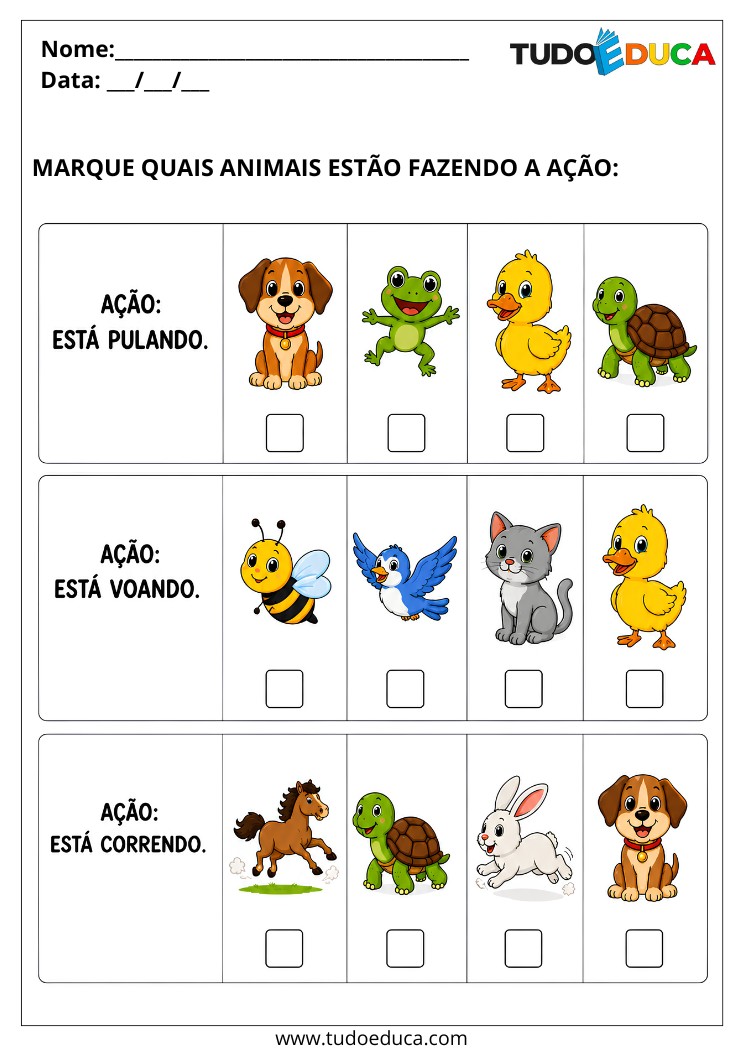Atividade marque as ações para TDAH para Imprimir