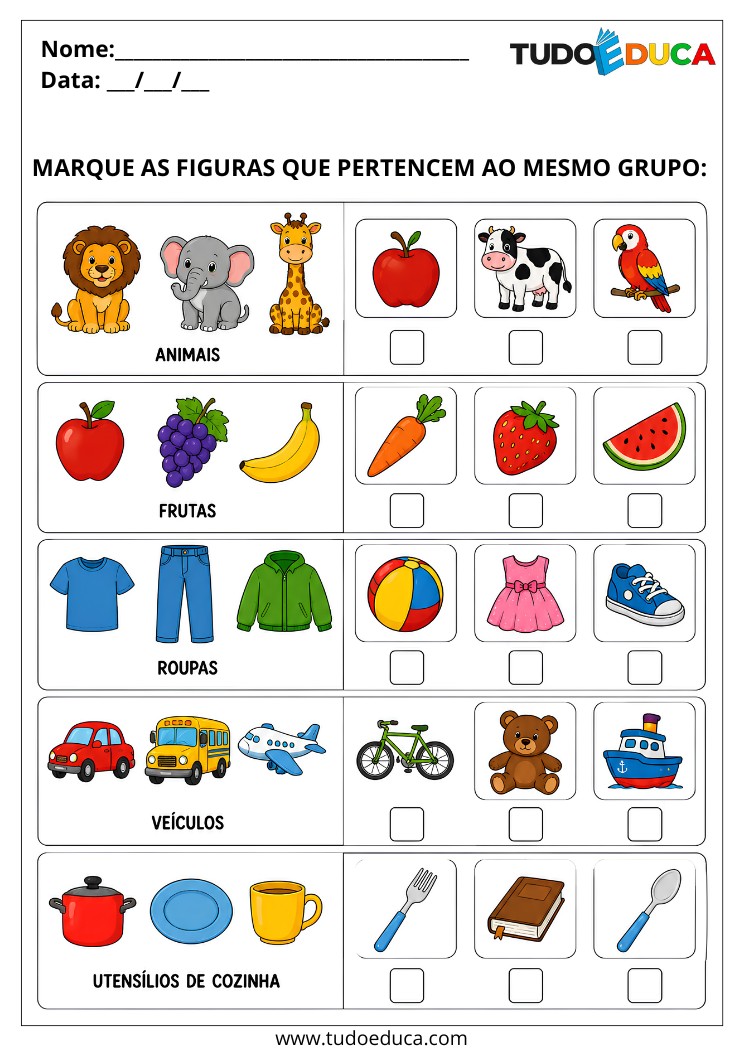 Atividade marque as figuras do mesmo grupo para TDAH para Imprimir