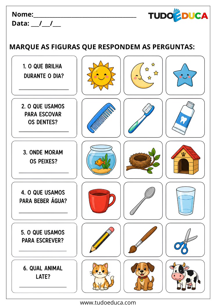 Atividade para Alunos com Deficiência Intelectual marque as figuras que completam as frases