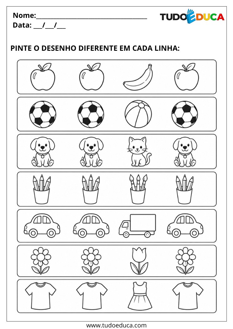 Atividade para Autismo encontre e pinte o desenho diferente
