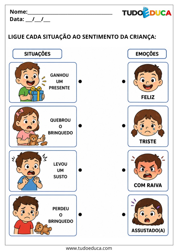 Atividade para Autismo ligue as emoções corretas