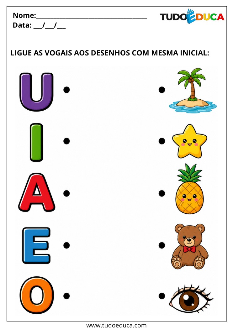 Atividade para Autismo ligue as vogais nas imagens