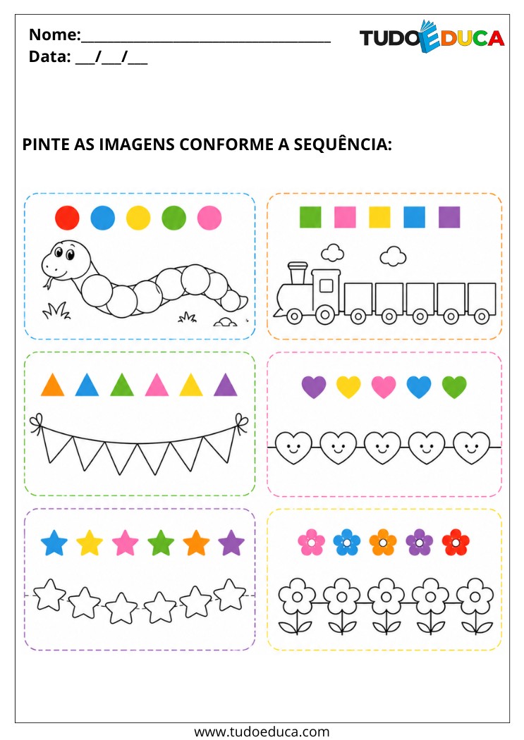 Atividade para Autismo pinte as figuras de acordo com a sequência