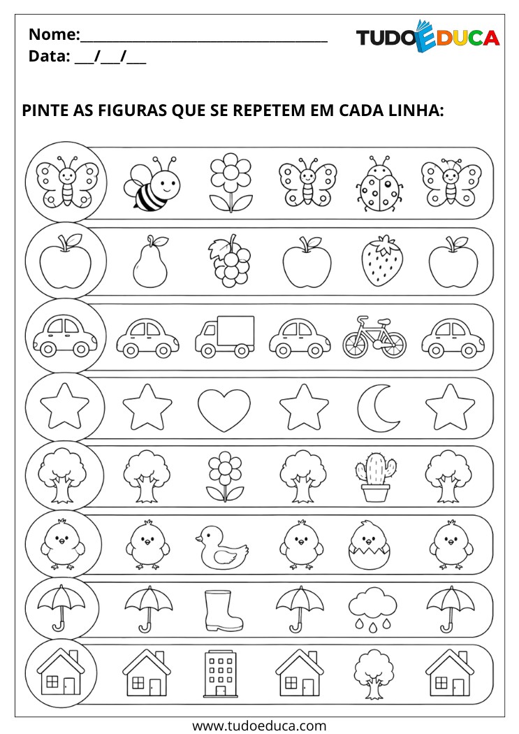 Atividade para Autismo pinte as figuras que se repetem