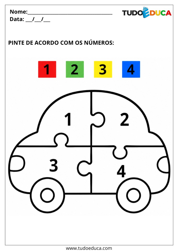Atividade para Autismo pinte com a legenda dos números