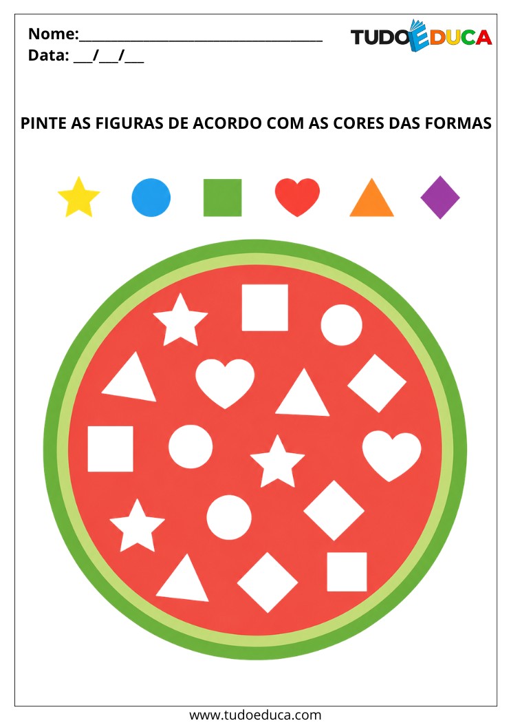 Atividade para Autismo pinte de acordo com as formas