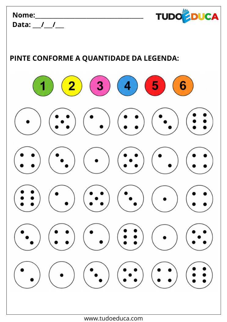 Atividade para Autismo pinte de acordo com os números