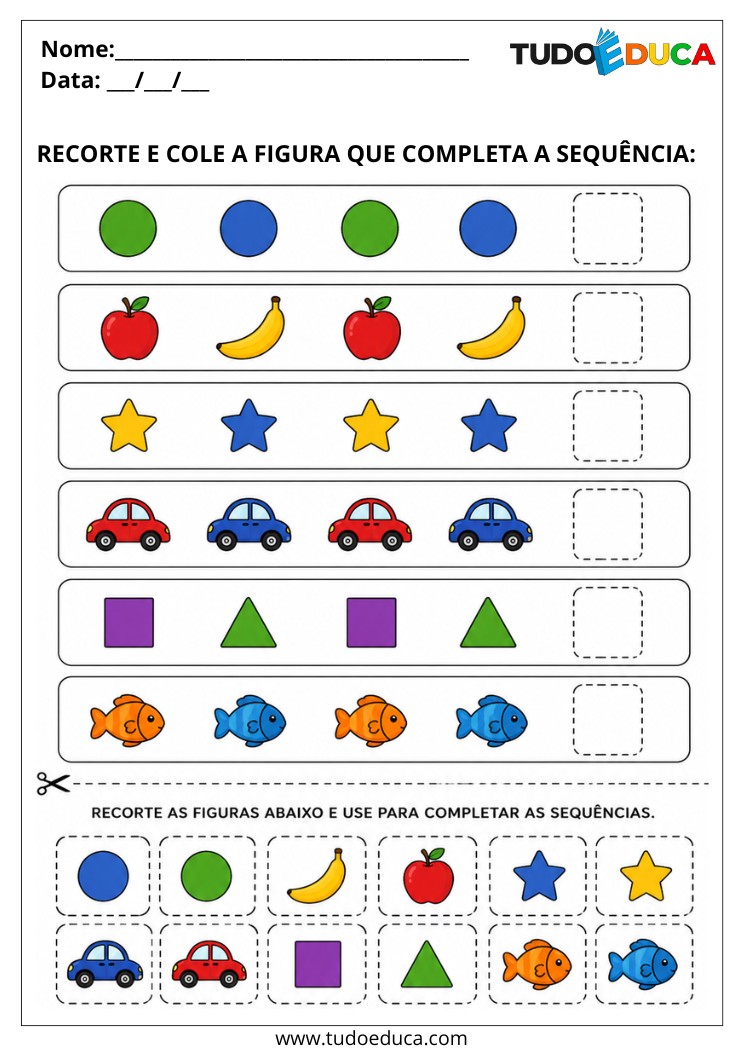 Atividade para Autismo recorte as figuras e cole na sequencia correta