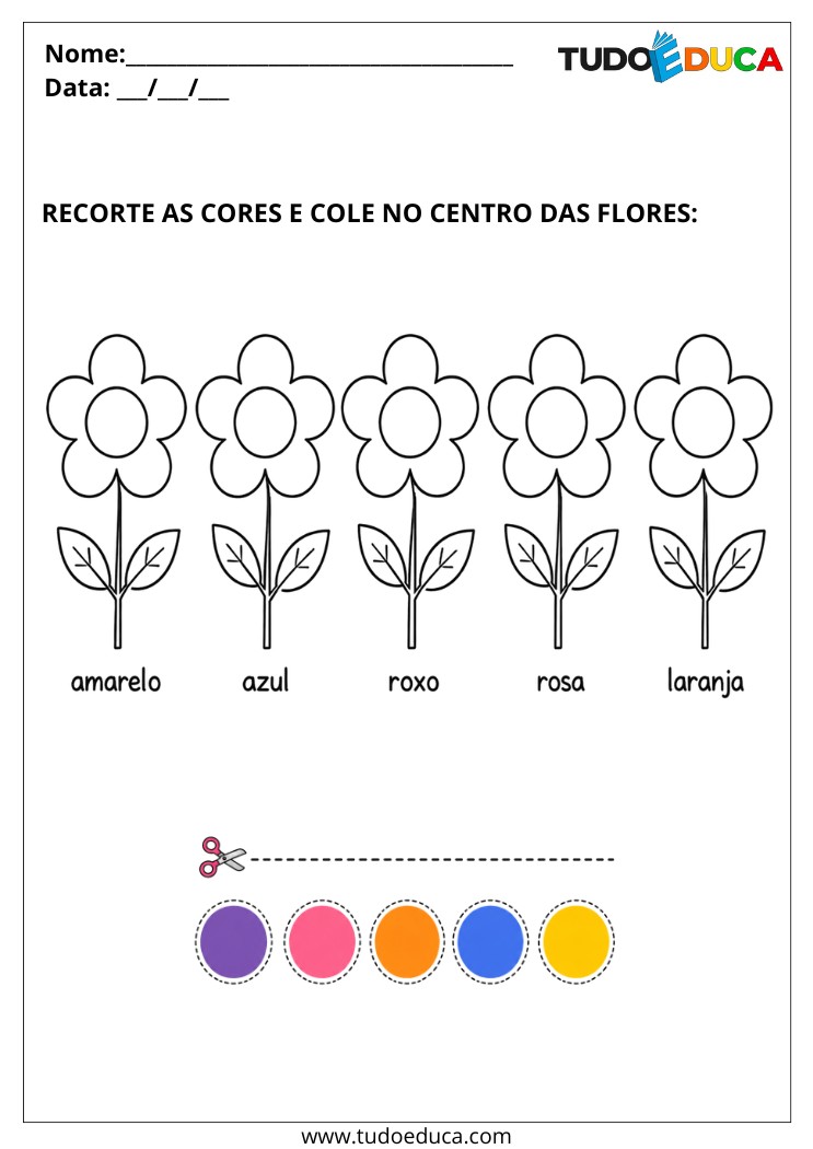 Atividade para Autismo recorte e cole as cores nas flores