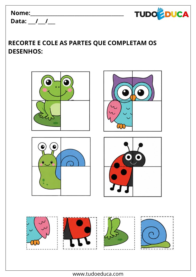 Atividade para Autismo recorte e cole as partes corretas