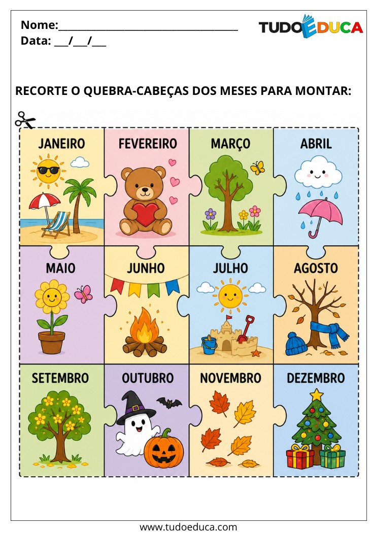 Atividade para Autismo recorte e monte o quebra cabeças