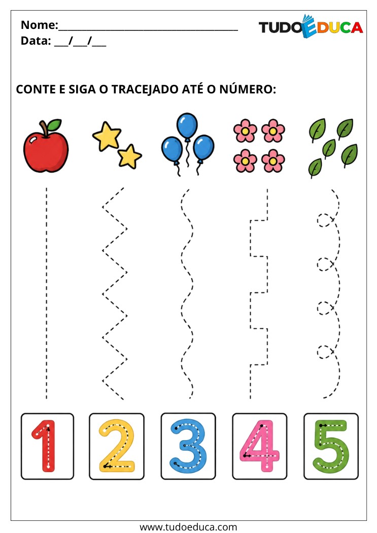 Atividade para Autismo tracejado com números