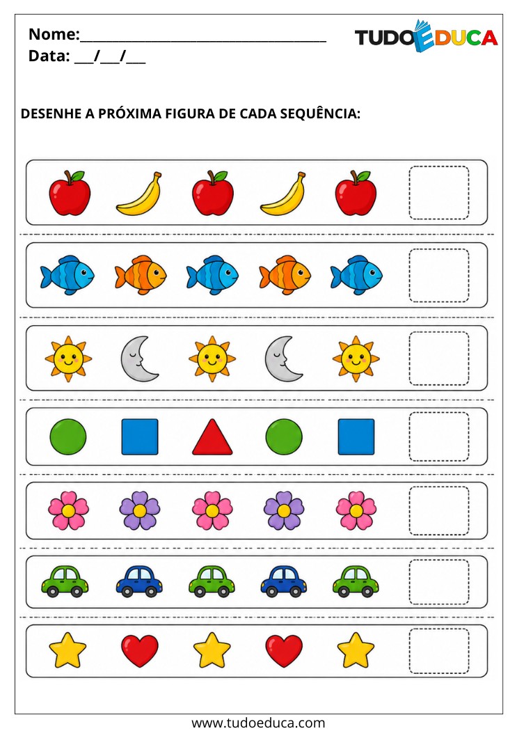 Atividade para Educação Especial complete a sequencia