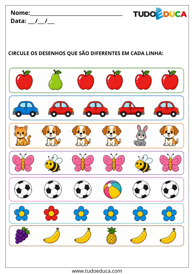 Atividade para Educação Especial para encontrar o desenho diferente