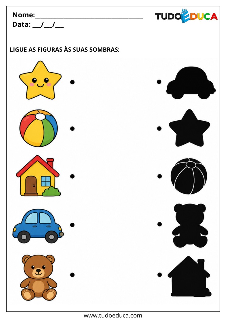 Atividade para Educação Especial para Imprimir ligue as sombras