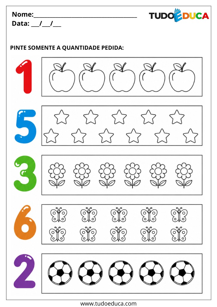 Atividade para Educação Especial pinte a quantidade correta