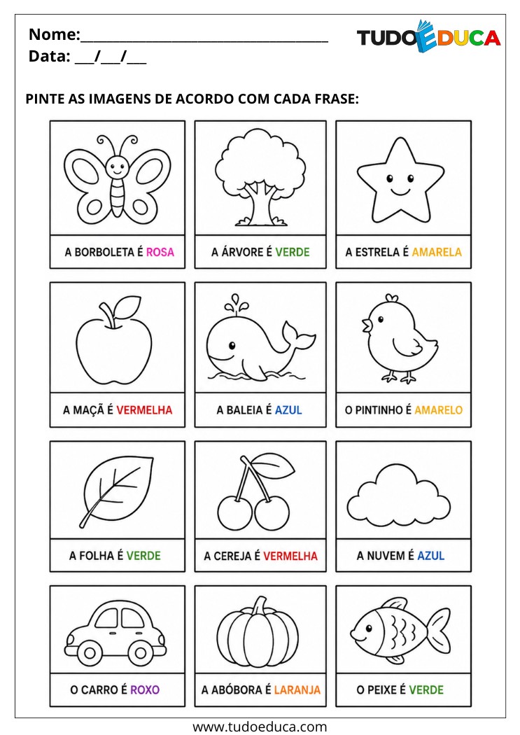 Atividade para Educação Especial pinte com as cores certas