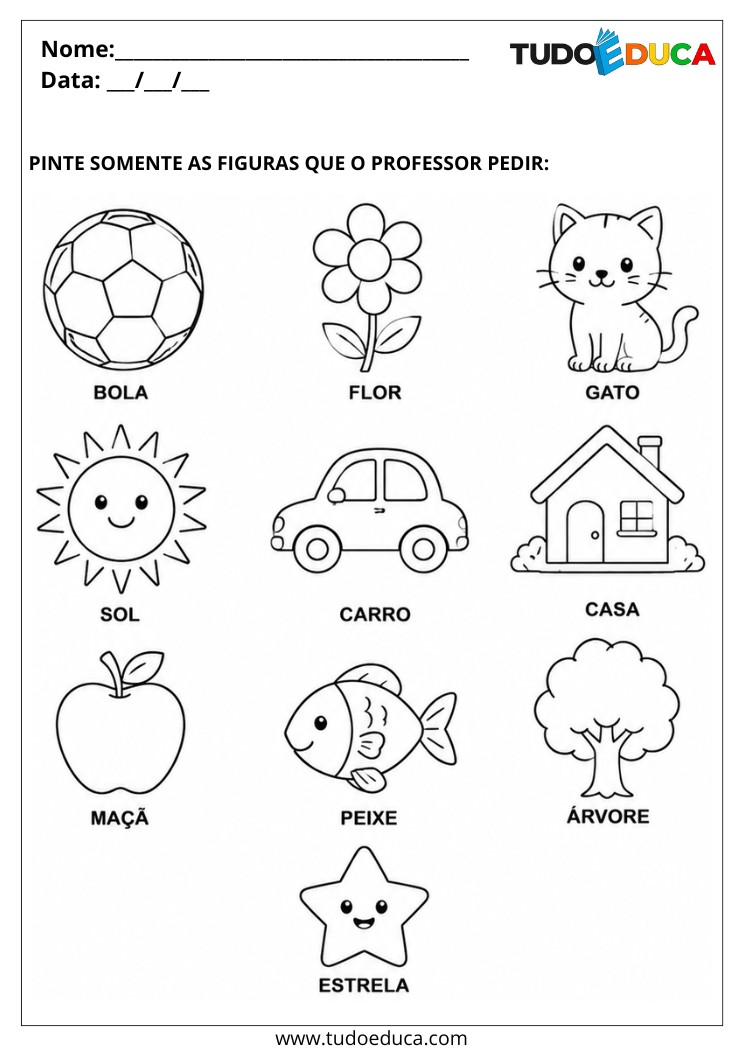 Atividade para Educação Especial para pintar apenas o que for pedido