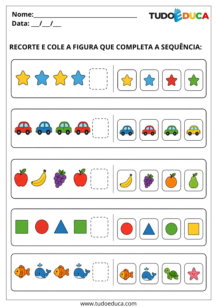 Atividade para TDAH para Imprimir complete a sequencia