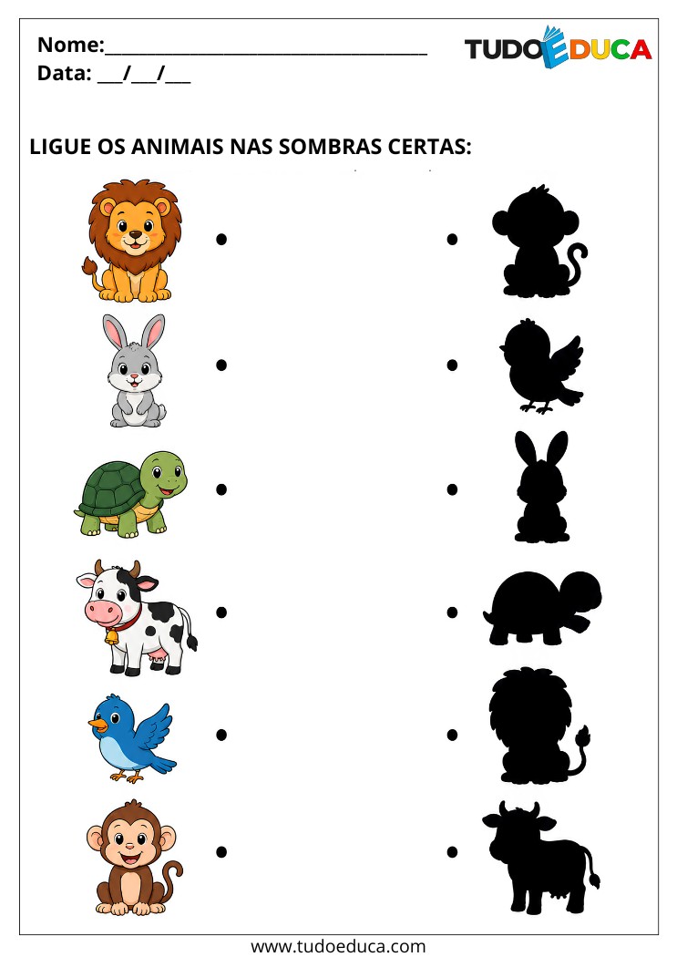Atividade para TDAH para Imprimir ligue as imagens nas sombras