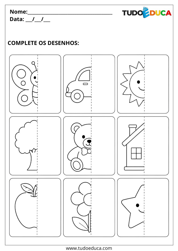 Atividade para deficiência intelectual complete os desenhos