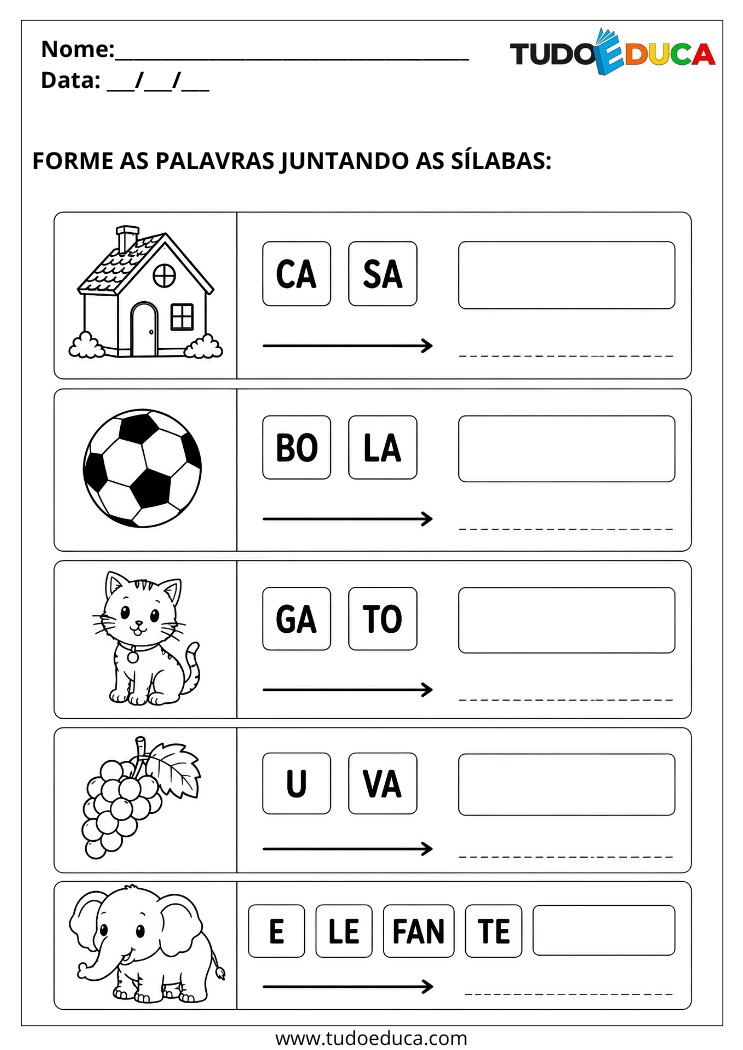 Atividade para deficiência intelectual junte as sílabas para formar a palavra