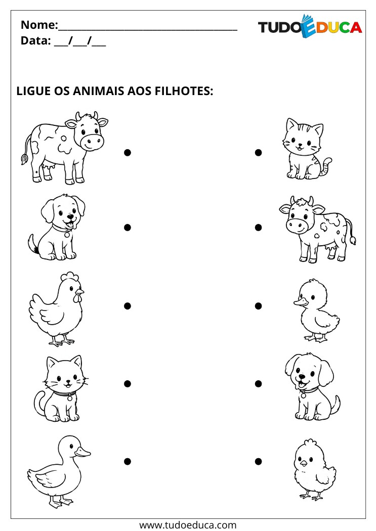 Atividade para deficiência intelectual ligue os animais aos filhotes