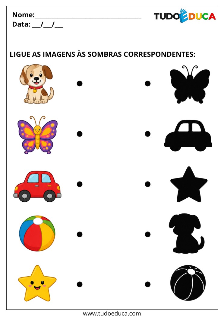 Atividade para deficiência intelectual ligue os objetos nas sombras