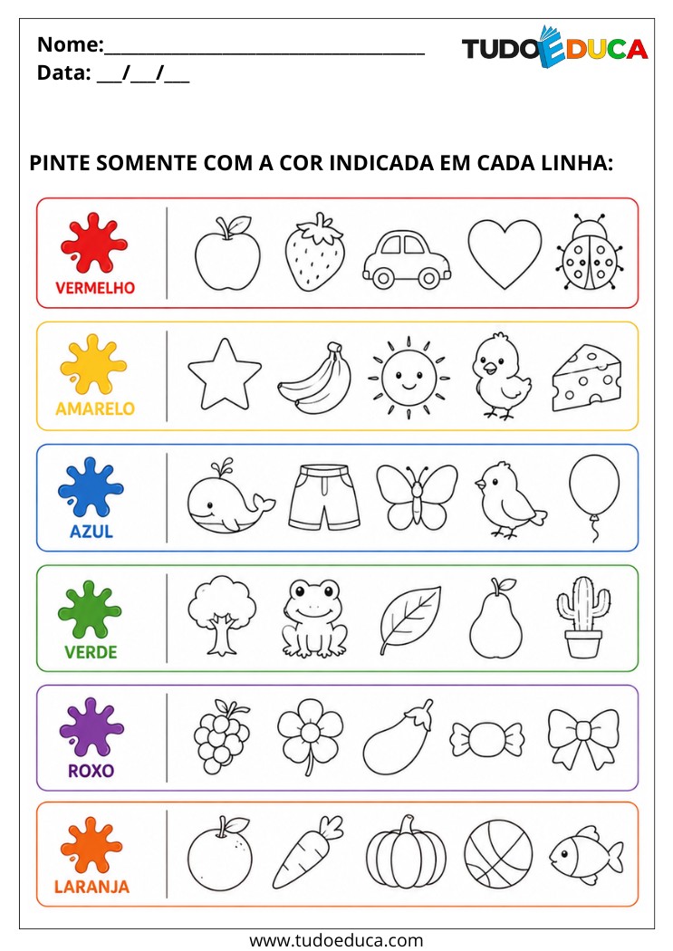 Atividade para deficiência intelectual pinte com a cor indicada