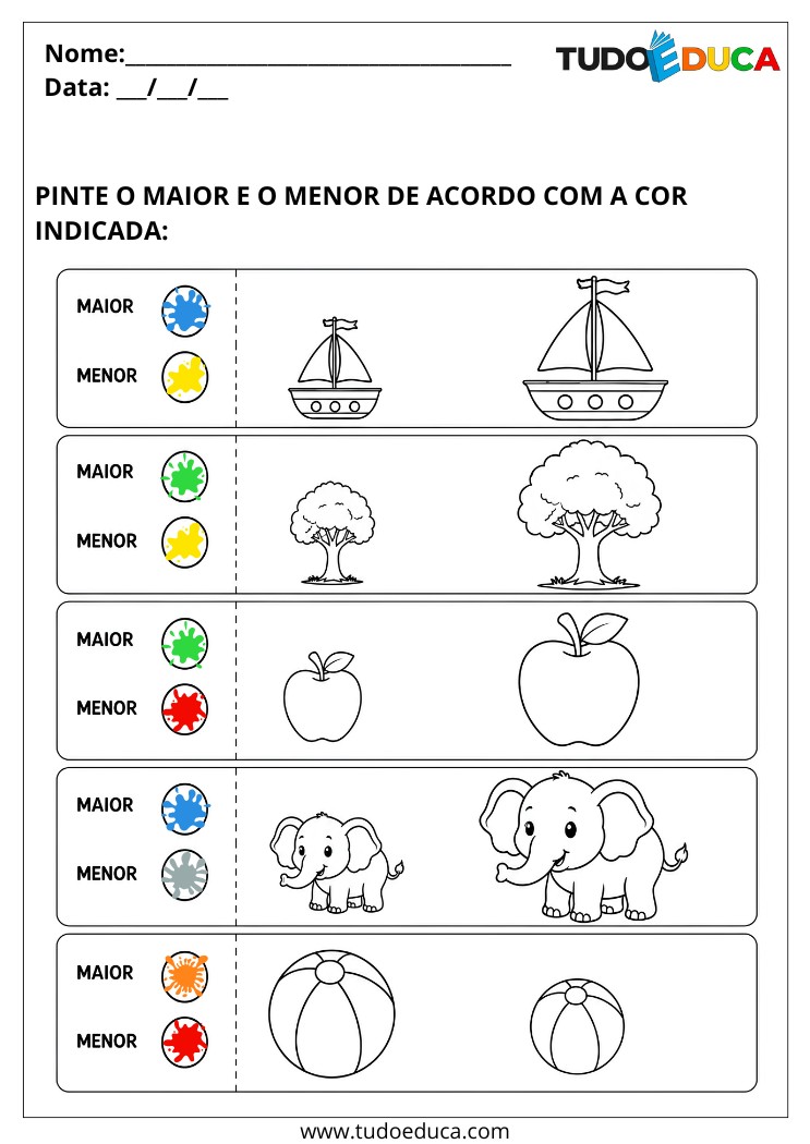 Atividade para deficiência intelectual pinte o maior e o menor